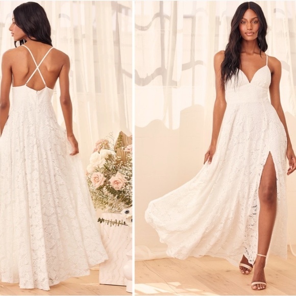 Lulus Dresses & Skirts - LULU's Elegant Wedding Bridal Shower Engagement Lacy Flowy Chiffon Maxi Gown